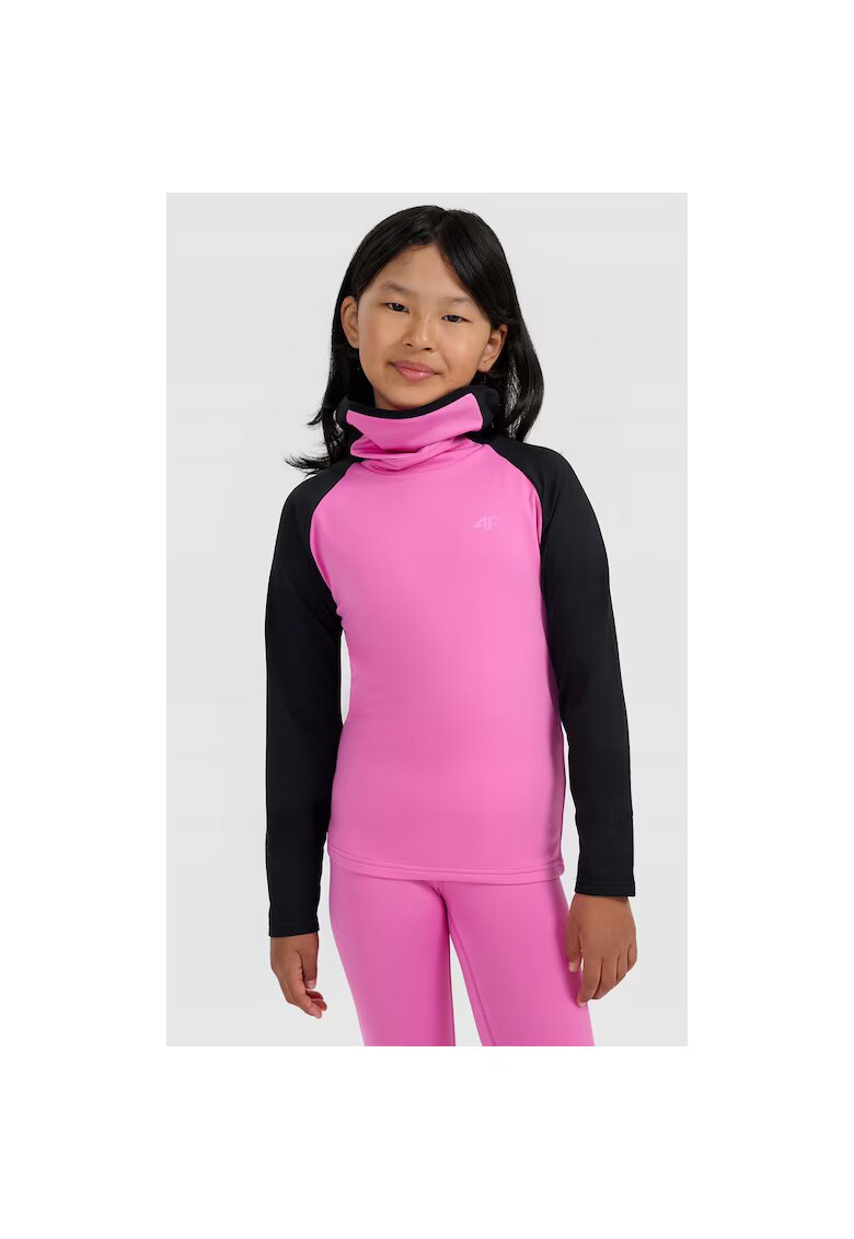4F Bluza sport fete - fleece - roz/negru