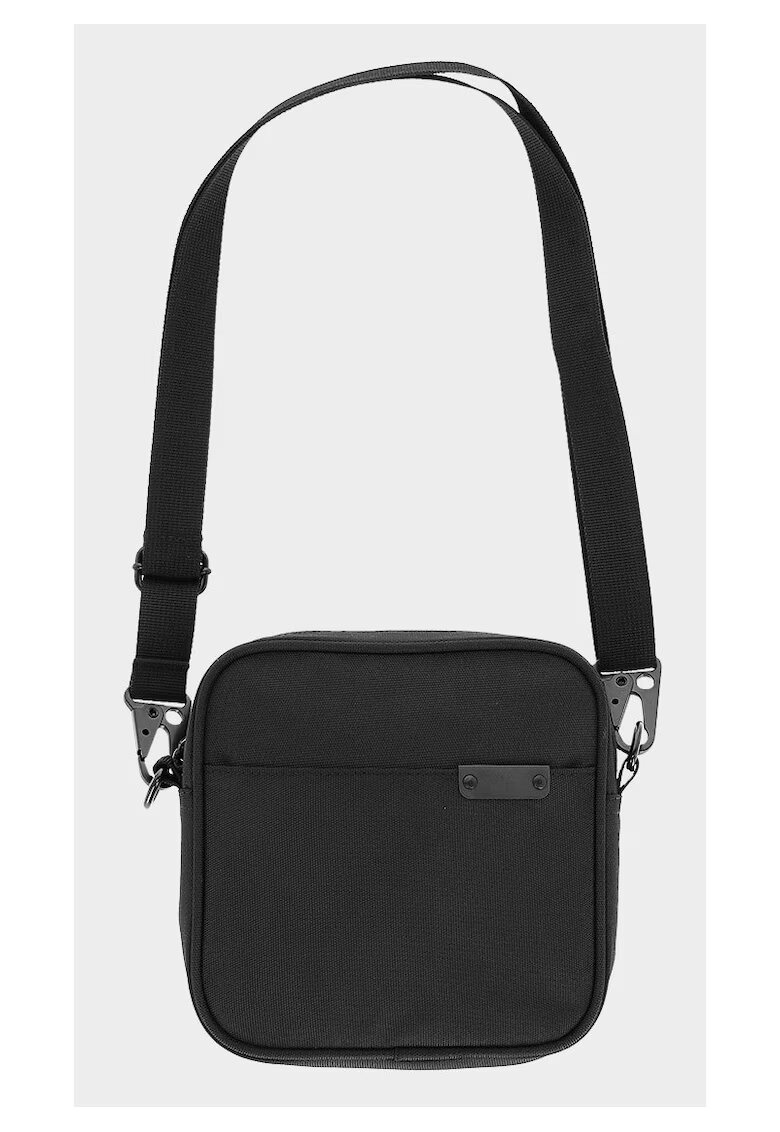 4F Borseta de Umar Unisex Negru Intens - Poliester - Sportstyle - SS25 - Cross-body - Compartiment Fermoar - Curea Reglabila - Detalii Reflectorizante