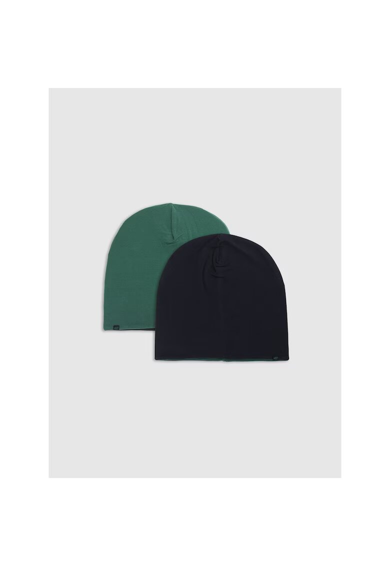 4F Caciula beanie unisex copii dwustronna - oliwkowa/khaki - dimensiune universala