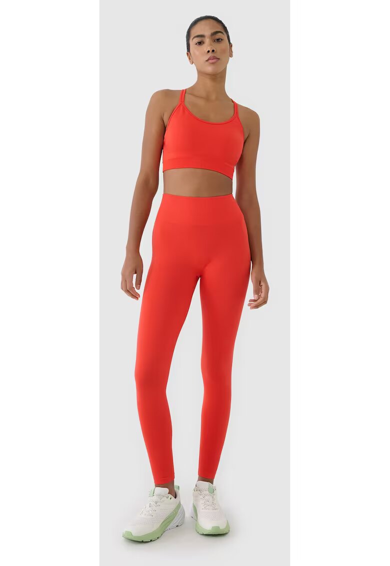 4F Colanti antrenament femei rosu - talie inalta - efect push-up - croiala slim