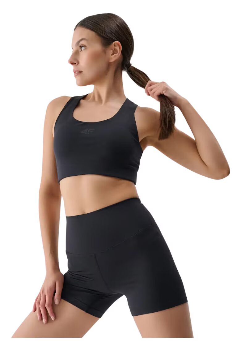 4F Colanti scurti de dama negru intens - talie inalta - croiala slim - poliester -