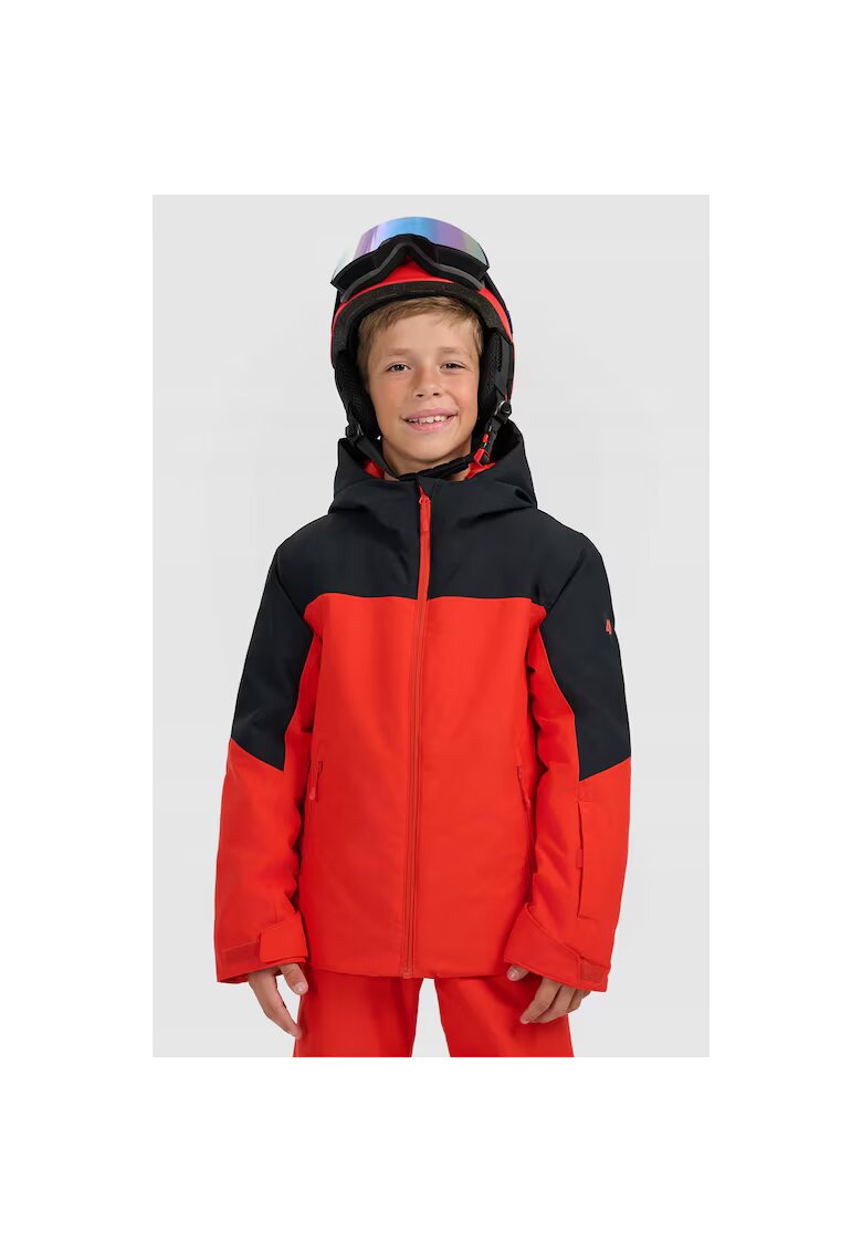 4F Geaca de schi pentru baieti - rosie - membrana NeoDry 5000 - cu fusta de zapada - sistem Grow-Up