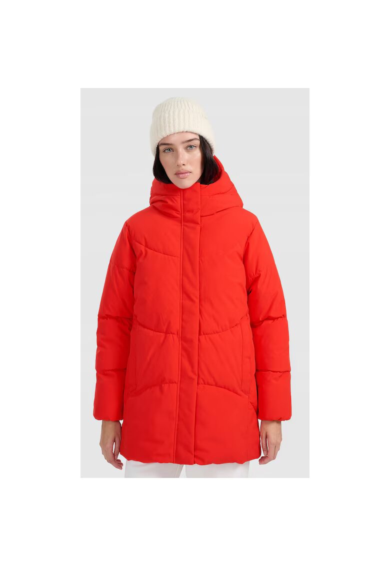 4F Geaca matlasata dama rosie - poliester - cu gluga - oversize