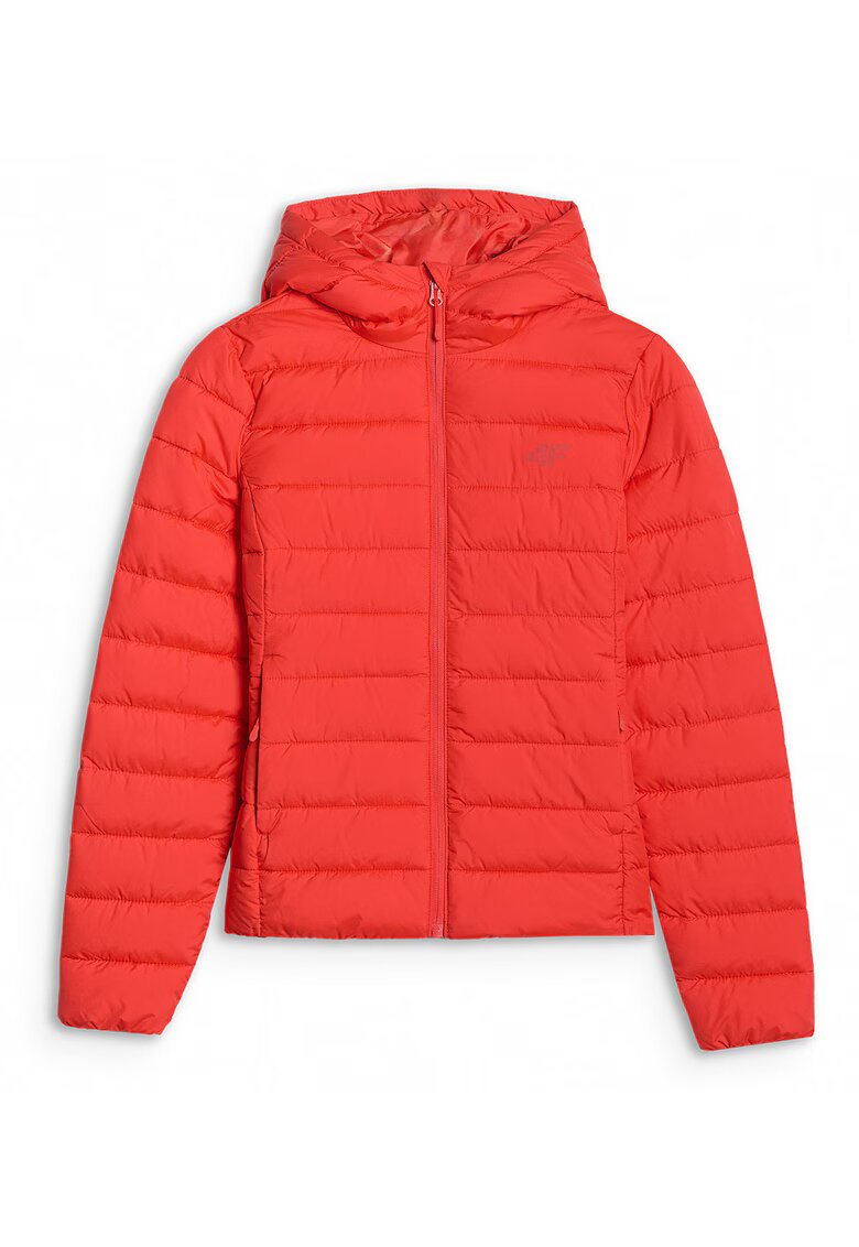 4F Geaca Matlasata Puf Femei Rosu - Sintetic 100% Reciclat - Gluga Fara Reglare - Multi Active Outdoor