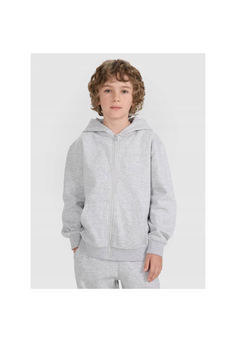 4F Hanorac copii gri - bumbac-poliester - croiala oversize - gluga integrata