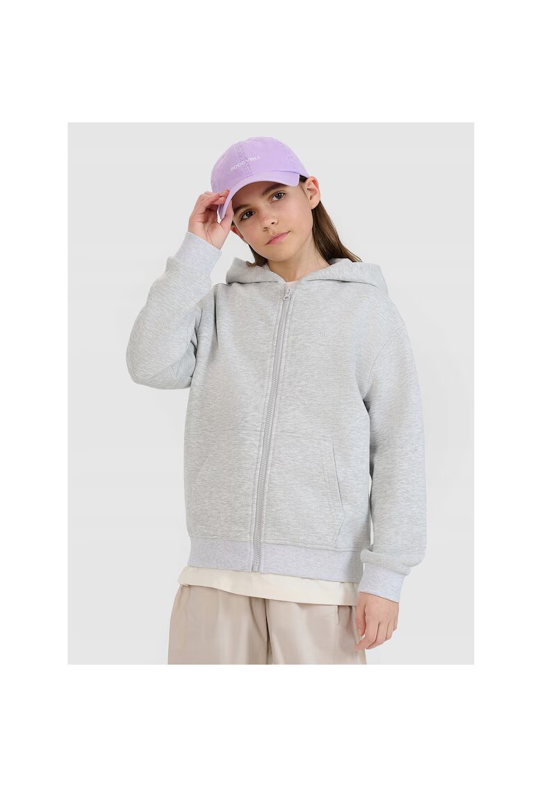 4F Hanorac fete - Bumbac/Poliester - Cu fermoar - Oversize - Gri