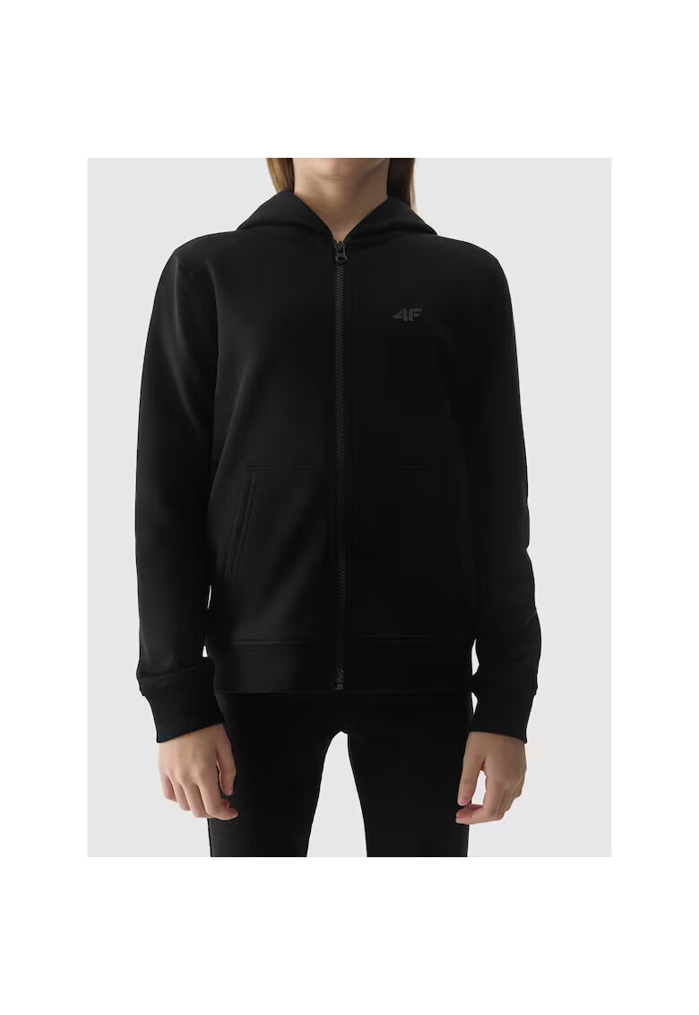 4F Hanorac Fete cu Gluga Bumbac Negru - Regular Fit - si - Negru