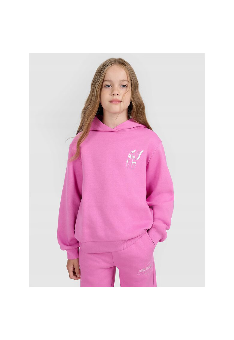4F Hanorac pentru fete - roz - bumbac - gluga - croiala oversize