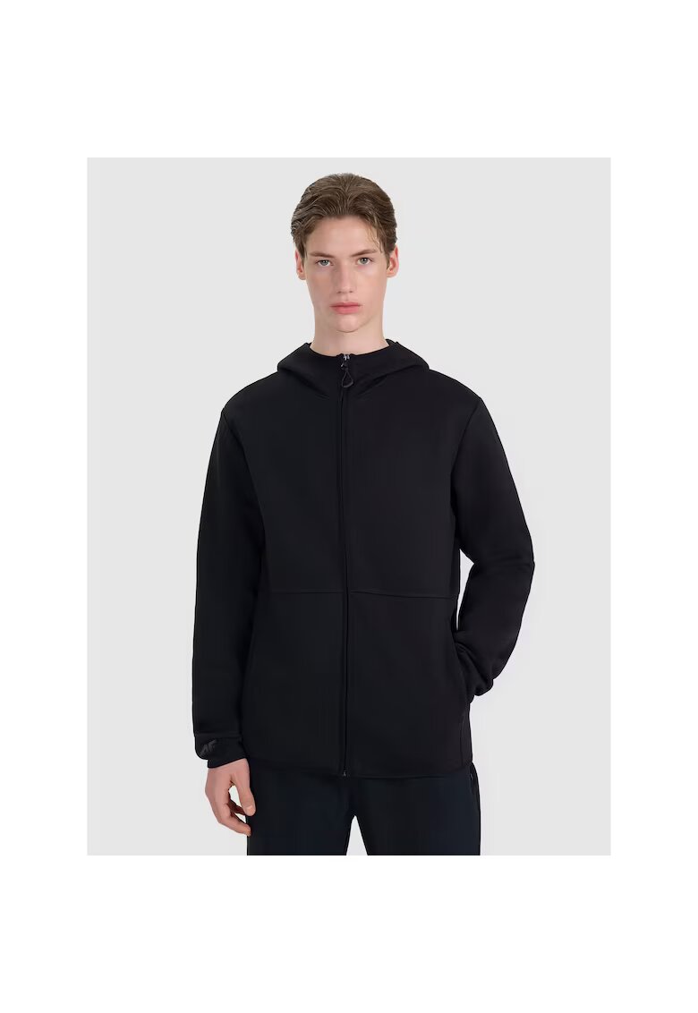4F Hanorac sport barbati gluga - fermoar - negru - material sintetic