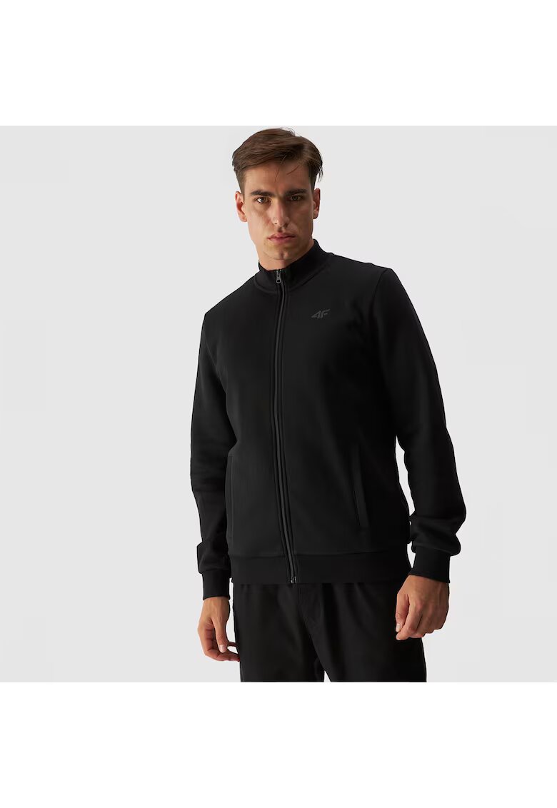 4F Hanorac sport barbati negru - bumbac - cu maneci elastice - cu buzunare laterale