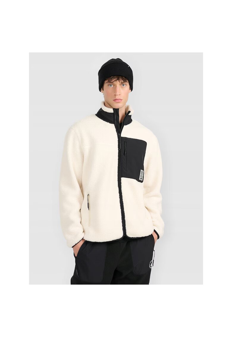 4F Hanorac sport barbati polar sherpa - guler inalt - 2 buzunare cu fermoar - bej - poliester