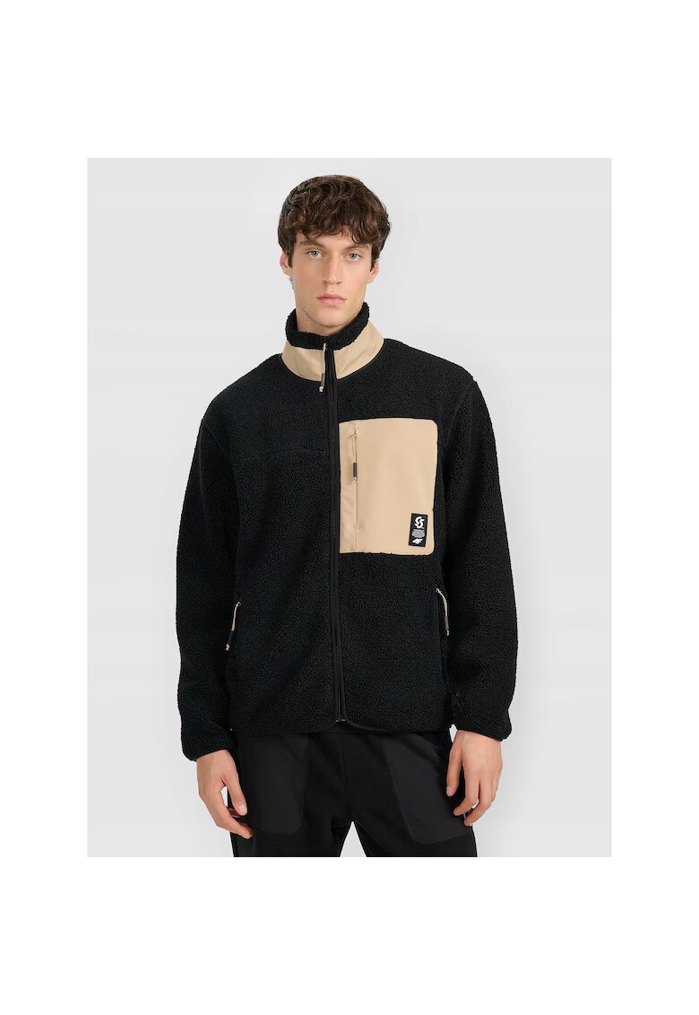 4F Hanorac sport barbati - polar sherpa - guler inalt - negru