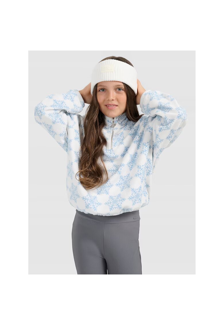4F Hanorac sport fete - fleece - albastru/alb