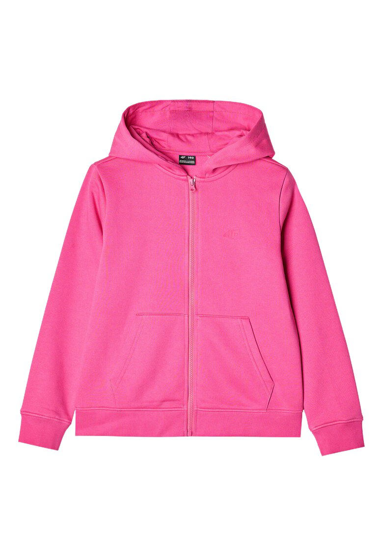4F Hanorac sport pentru fete roz - cu fermoar - gluga - material bumbac/poliester