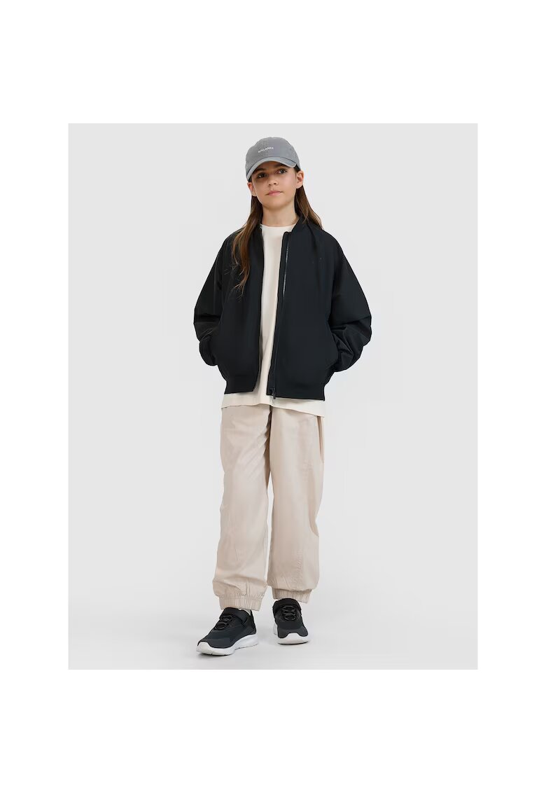 4F Jacheta bomber pentru fete neagra - sintetic - croiala oversize - fara gluga