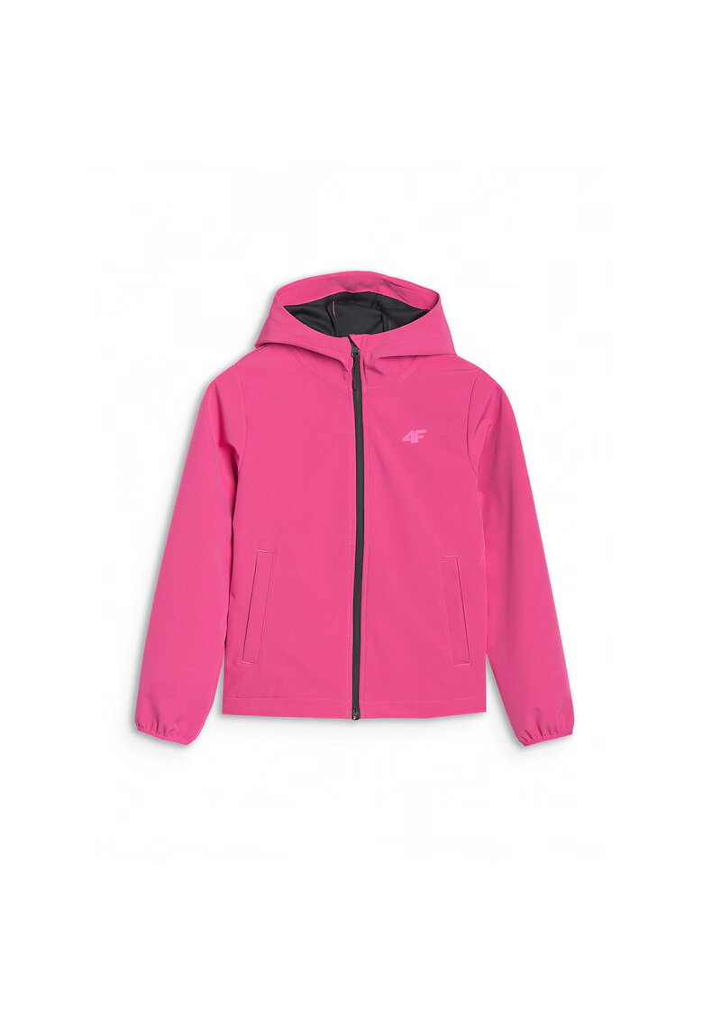4F Jacheta softshell pentru fete - rezistenta la vant - gluga - poliester - roz - hidrofob