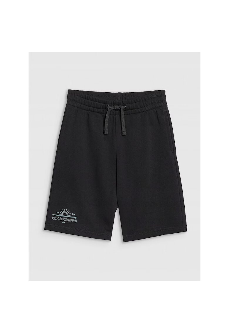 4F Pantaloni sport copii negri - croiala oversize - material respirabil bumbac