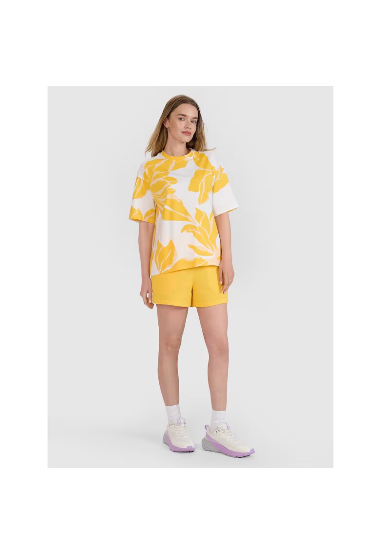 4F Pantaloni sport dama - galben - bumbac