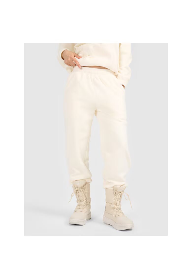 4F Pantaloni sport dama micropolar - albi - talie medie - 2 buzunare