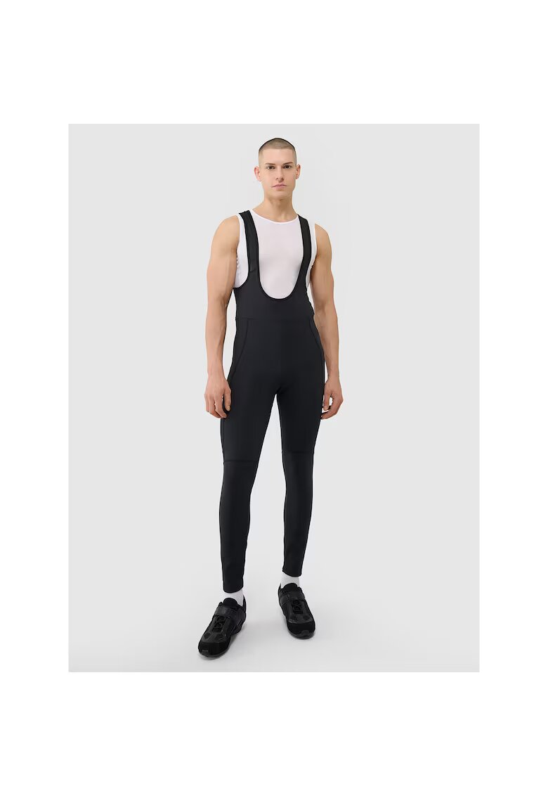 4F Pantaloni sport pentru ciclism - cu bretele - negru - insertie gel - talie inalta - 7/8