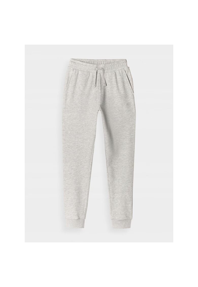4F Pantaloni sport pentru fete - gri - material bumbac - 2 buzunare - croiala normala