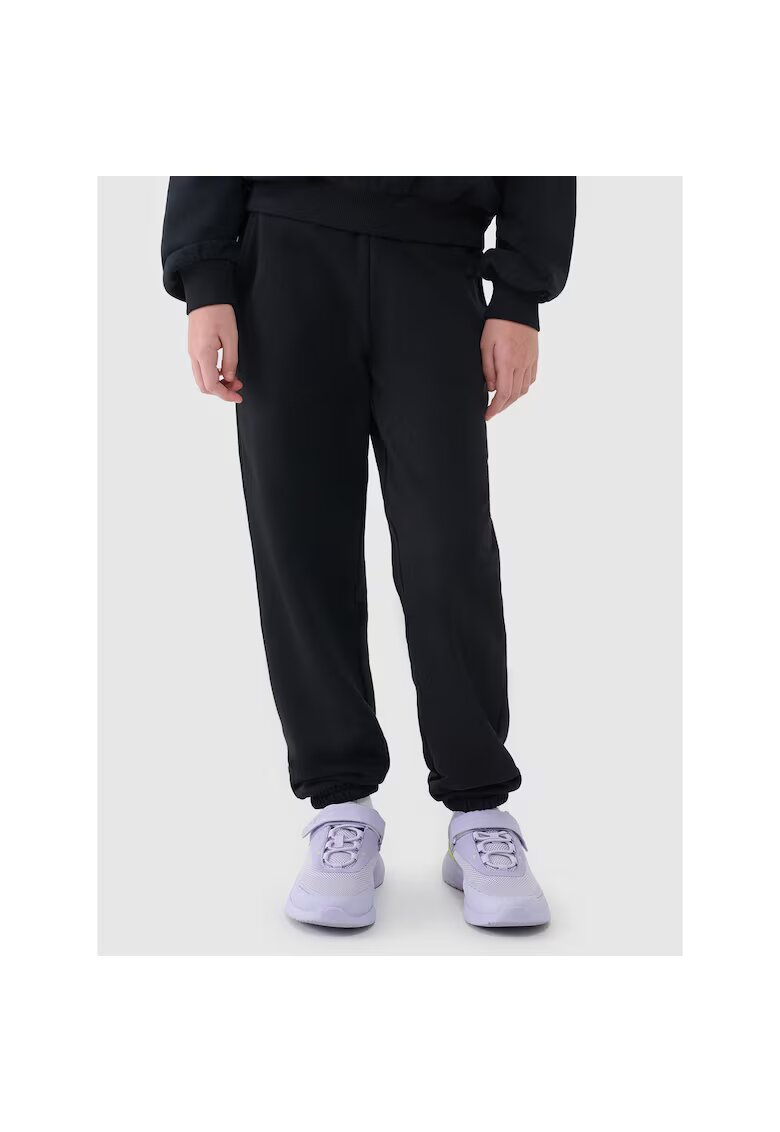 4F Pantaloni sport pentru fete - negru - bumbac - croiala normala - 2 buzunare