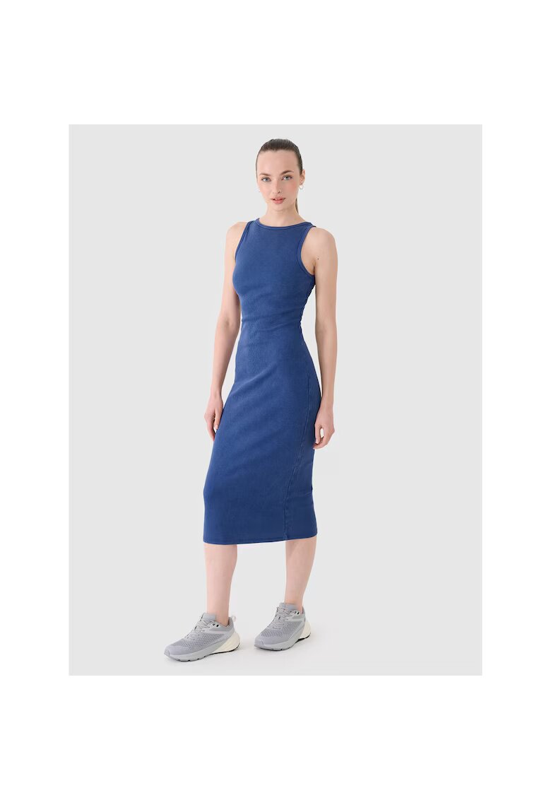 4F Rochie sport dama - tricotata cu nervuri - elastic - bleumarin - 95% bumba