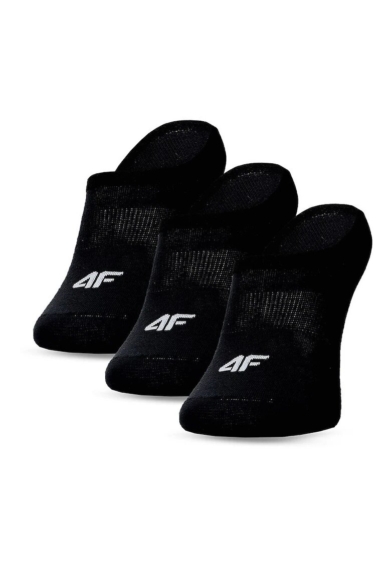 4F Set Sosete Talpici Barbati Negru Intens - 3 Perechi Confortabile No-Show - Material Bumbac Elastic - Sport & Casual - Constructie Fara Cusaturi -