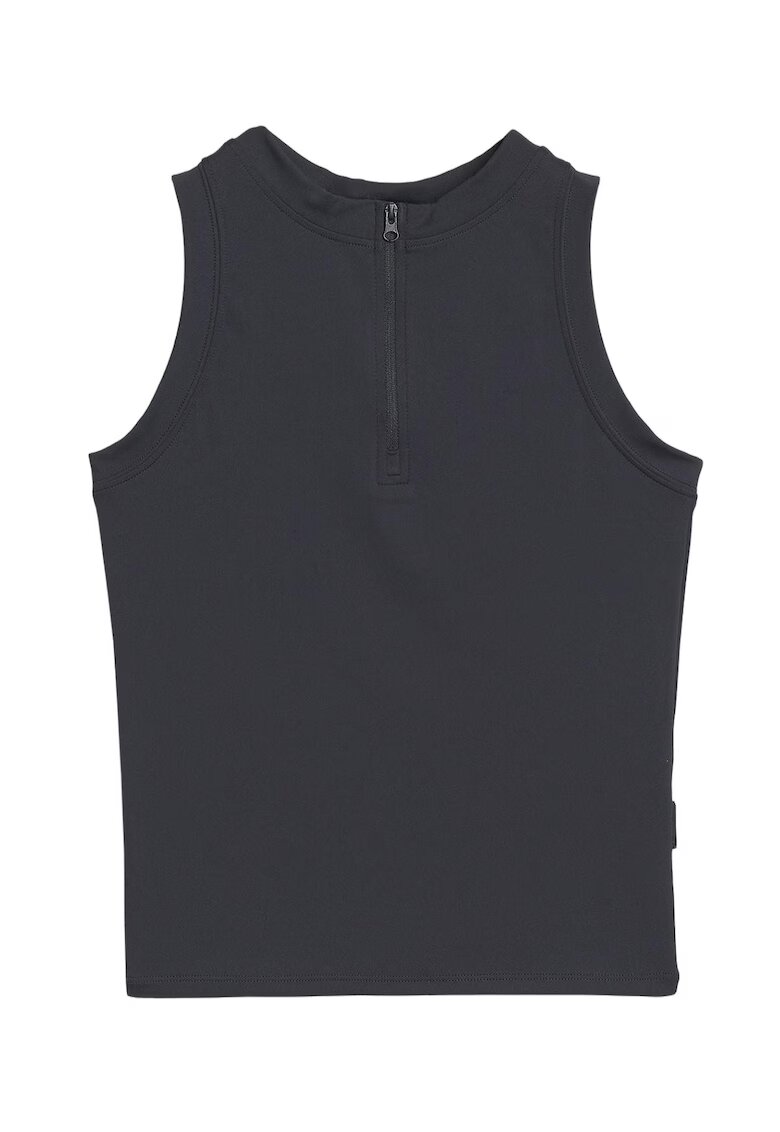 4F Top Sport Casual Fara Maneci pentru Femei Slim Fit - Cropped Negru - Tricot Elastic Interlock - Decolteu Rotund cu Fermoar - Material Sustenabil - Sezon SS25