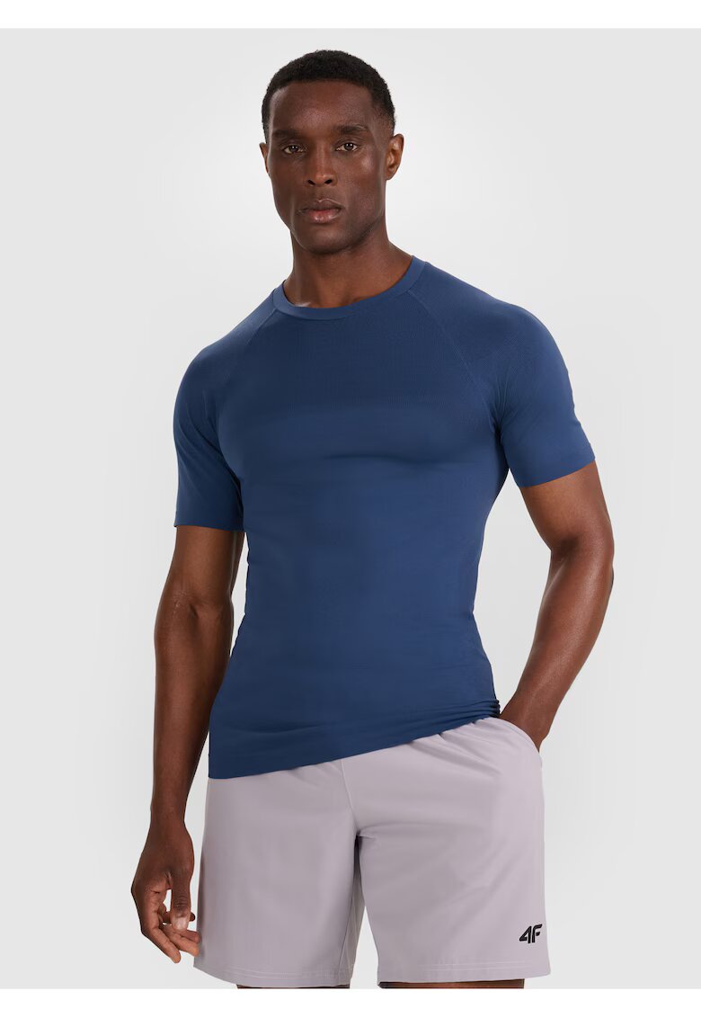 4F Tricou antrenament barbati denim - L-XL - croiala slim - fara cusaturi