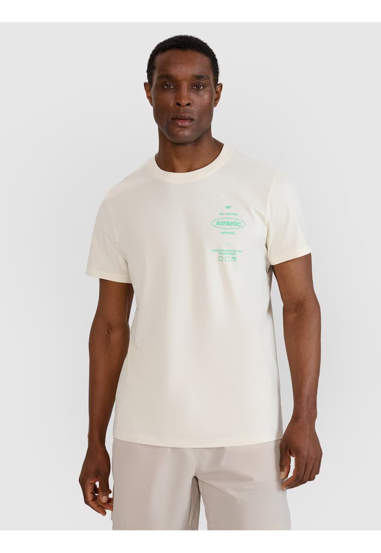 4F Tricou barbati alb - bumbac 100% - croiala normala - imprimeu pe fata