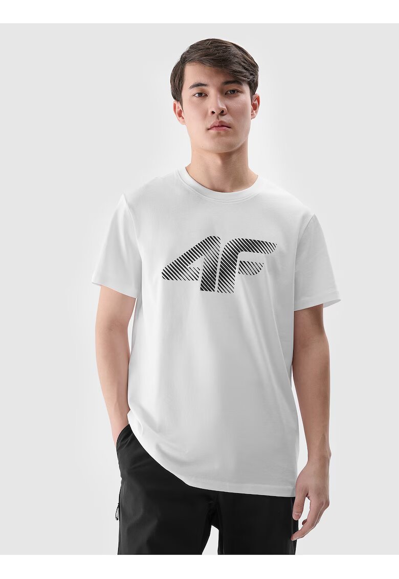 4F Tricou Barbati Alb - Bumbac 100% - Imprimeu Casual/SPORTSTYLE - Marimi S-XXL