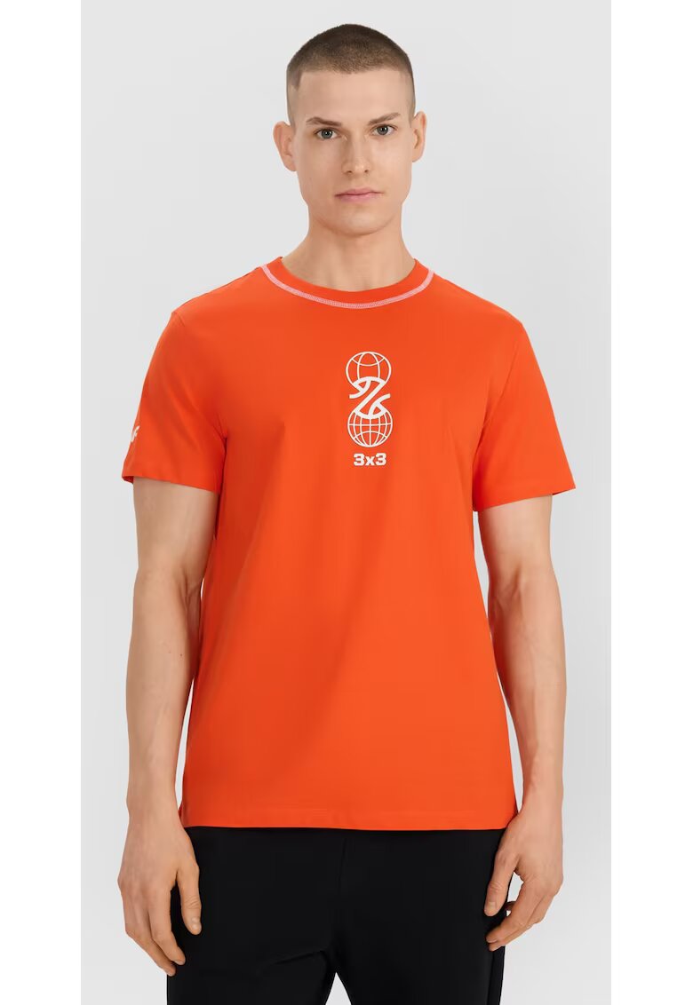 4F Tricou Barbati Baschet Portocaliu - Bumbac 100% - Confortabil si Modern - Croiala Regulara - Imprimeu Sportiv - SS25