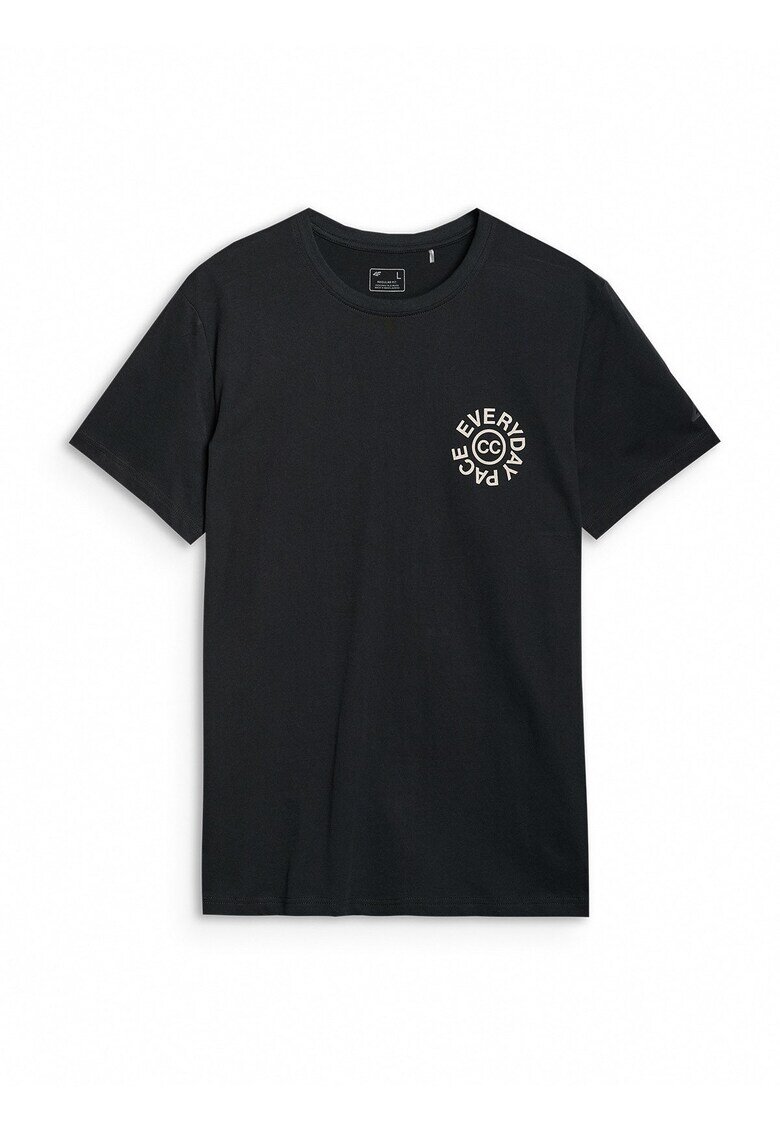 4F Tricou Barbati Bumbac 100% - Negru Intens - Imprimeu "Everyday Pace" - Marimi S-3XL - Sportstyle Casual-SS25