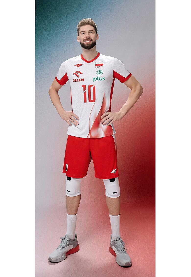 4F Tricou barbati bumbac - alb/rosu - tehnologie de uscare - pentru volei