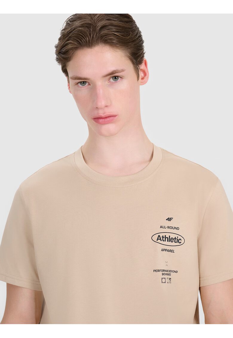 4F Tricou barbati normal - bumbac 100% - maro - imprimeu sportiv