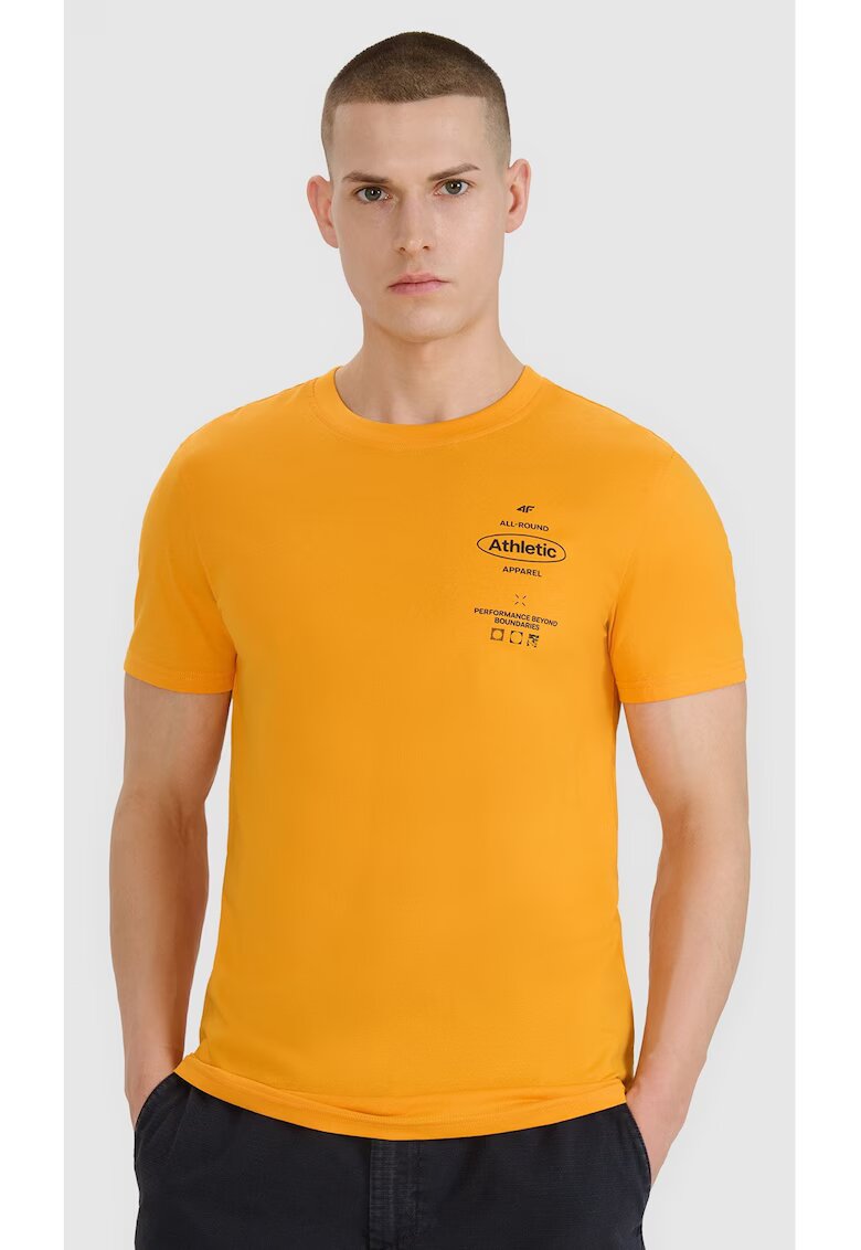 4F Tricou barbati portocaliu - bumbac 100% - maneca scurta - imprimeu sportiv