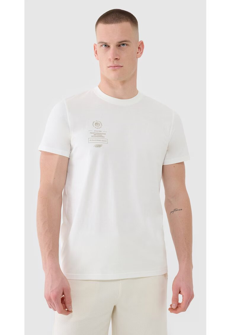 4F Tricou Barbati Sportstyle - 100% Bumbac - Crem - Marimi S-3XL - Imprimeu Athletic - SS25