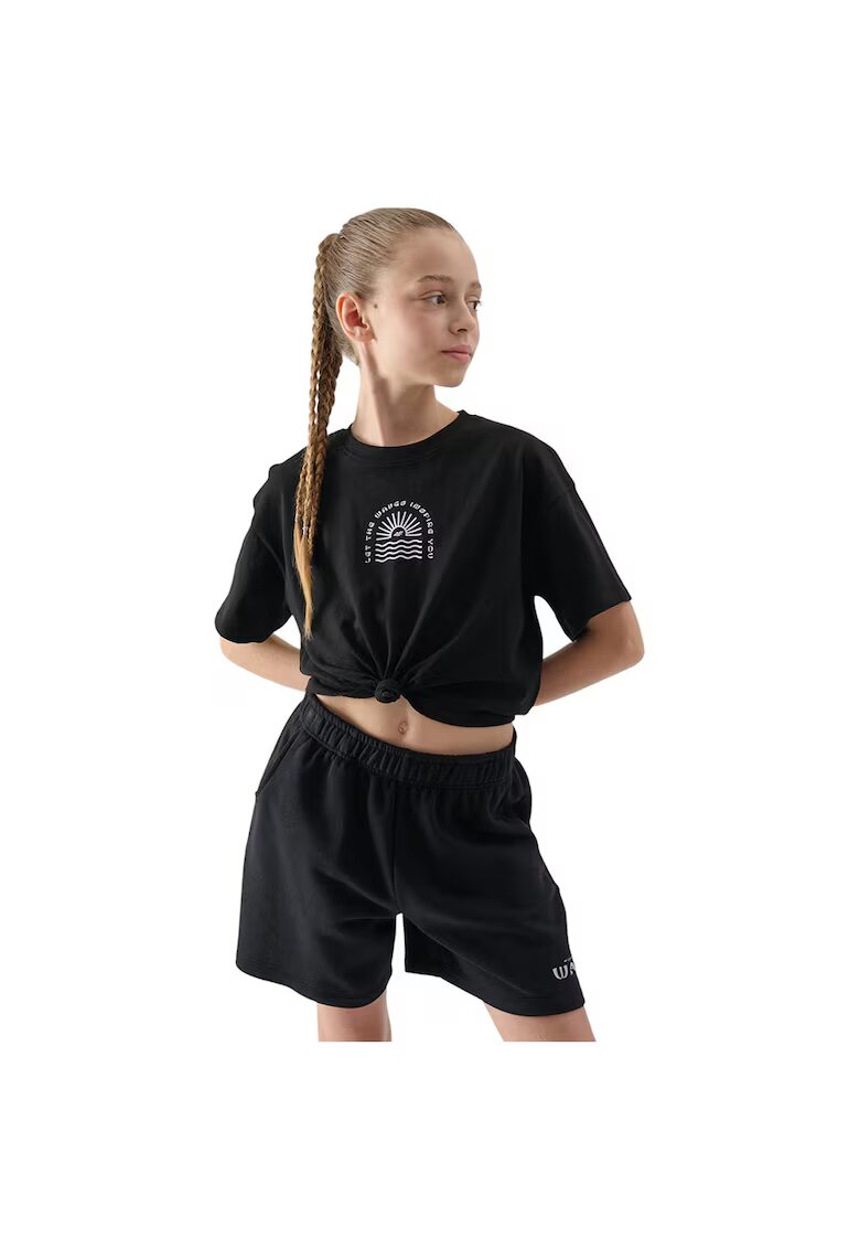 4F Tricou copii scurt - maneca scurta - negru - bumbac - JWSS25TTSHF1872