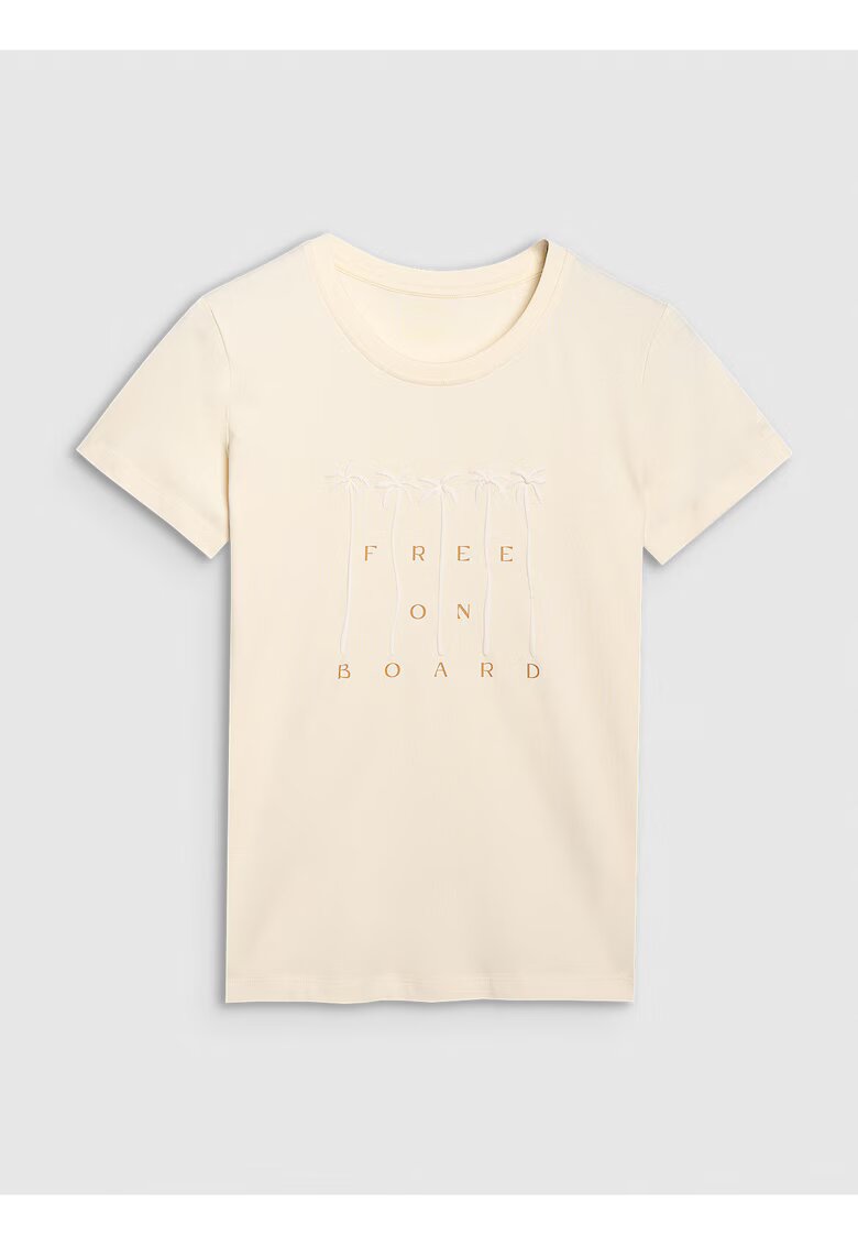 4F Tricou Crem - Bumbac - Crem