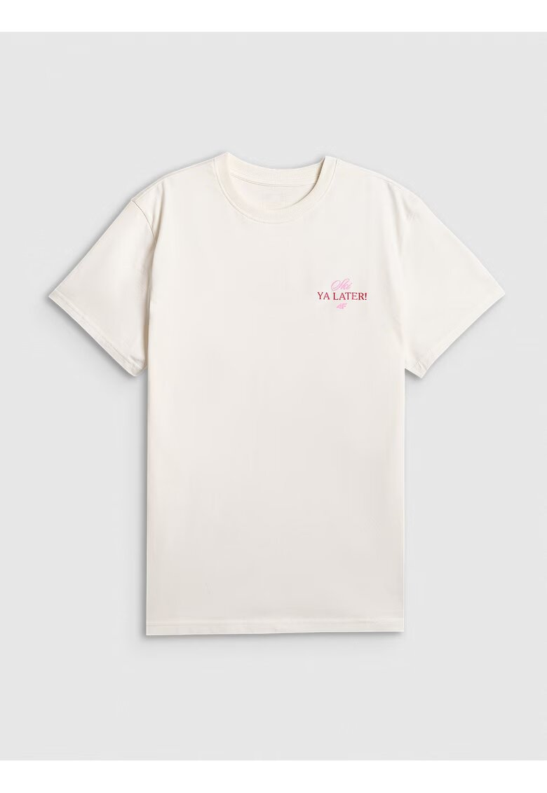 4F Tricou dama bej - bumbac - cu imprimeu -