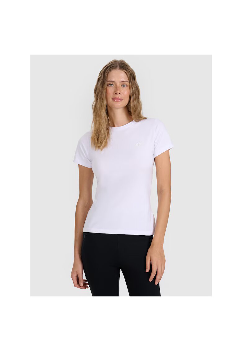 4F Tricou Dama Casual Slim Fit Bumbac Alb Sportstyle - Maneci Scurte - Marimi XS-XXL - 180g - Elastic Comfortabil