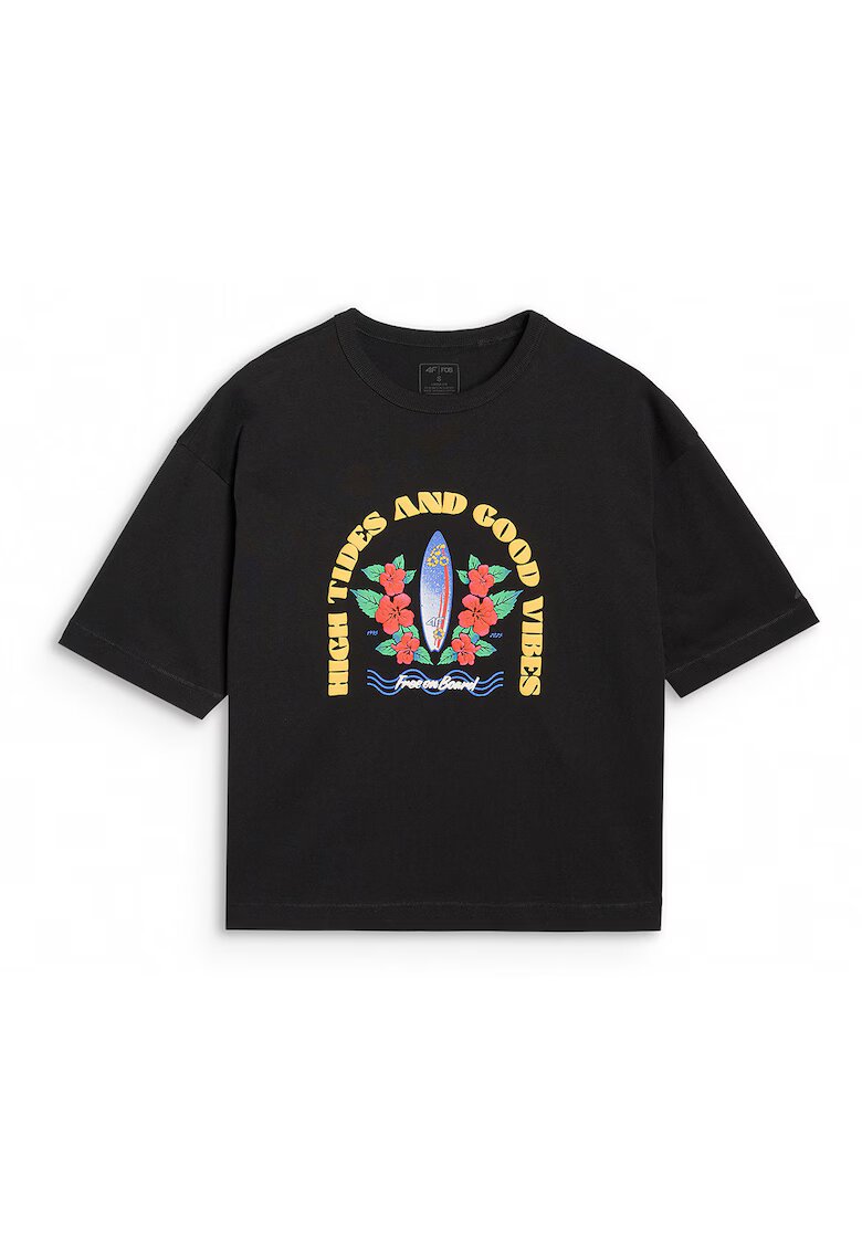 4F Tricou Negru Bumbac - Negru