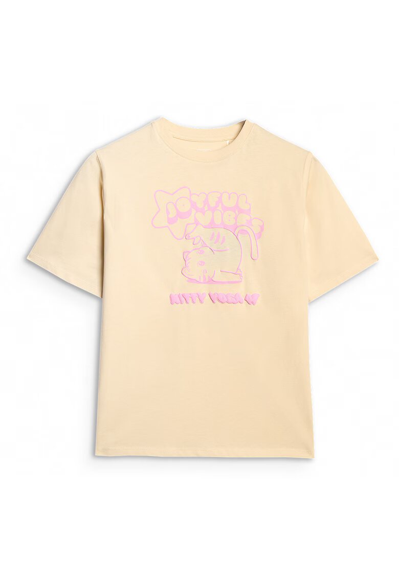 4F Tricou Oversize Fete Junior - Bumbac - Imprimeu - 32687 - Crem