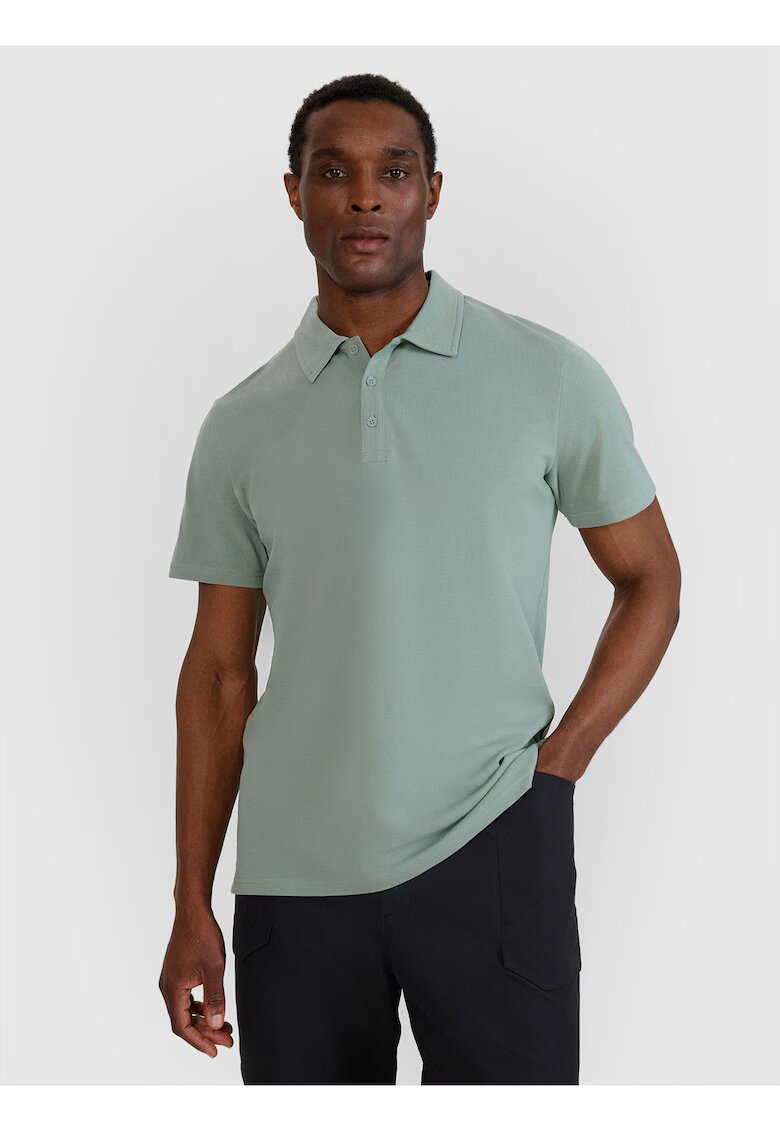 4F Tricou polo barbat - bumbac - verde masliniu - croiala normala - guler clasic cu 3 nasturi