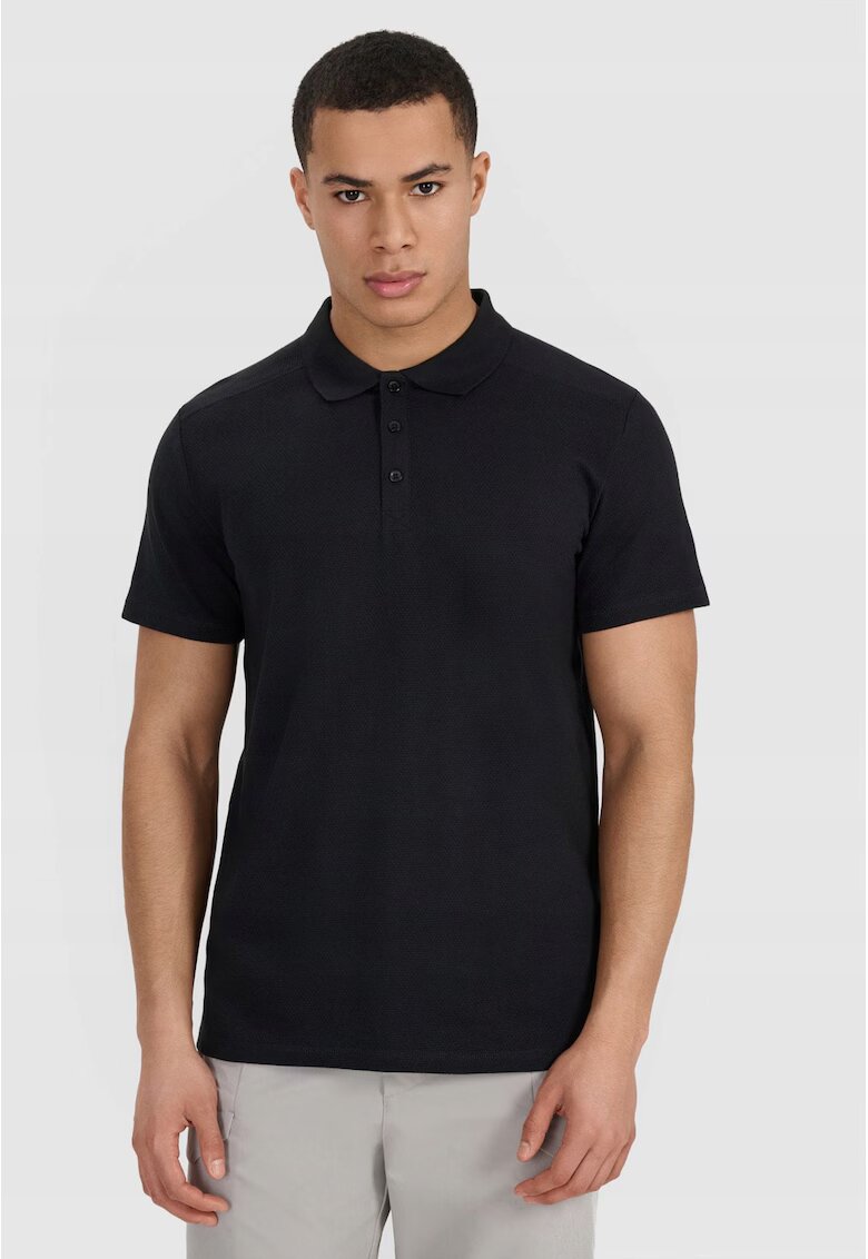 4F Tricou polo barbat negru - bumbac - croiala regulata - negru