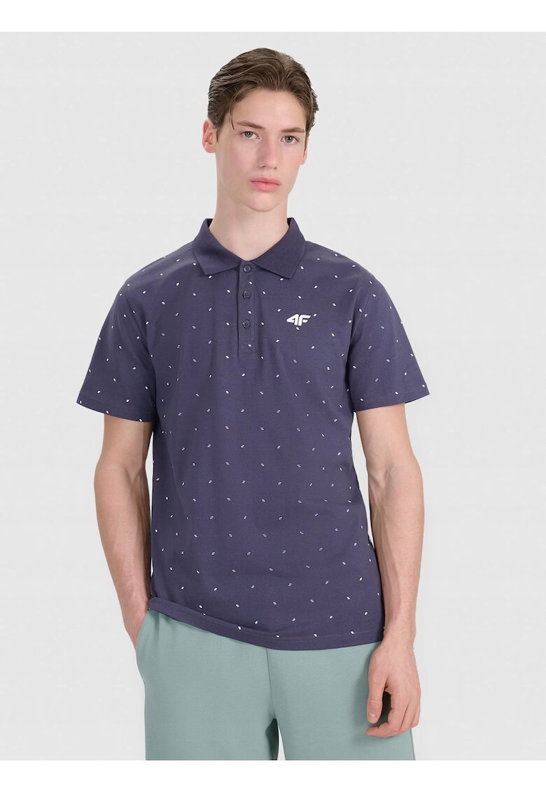 4F Tricou polo barbati gri - 100% bumbac - croiala regulata - imprimeu integral