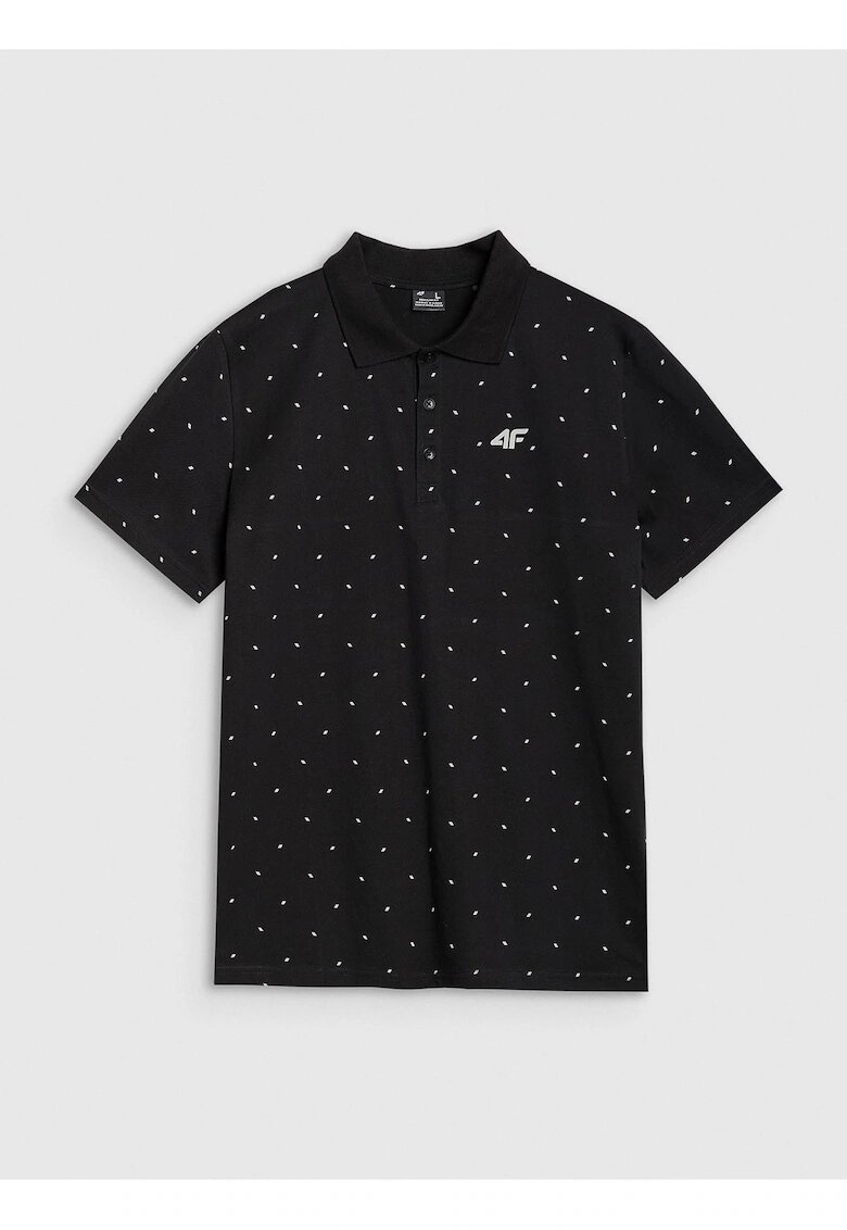 4F Tricou polo barbati - negru - 100% bumbac - croiala regulata - imprimeu integral