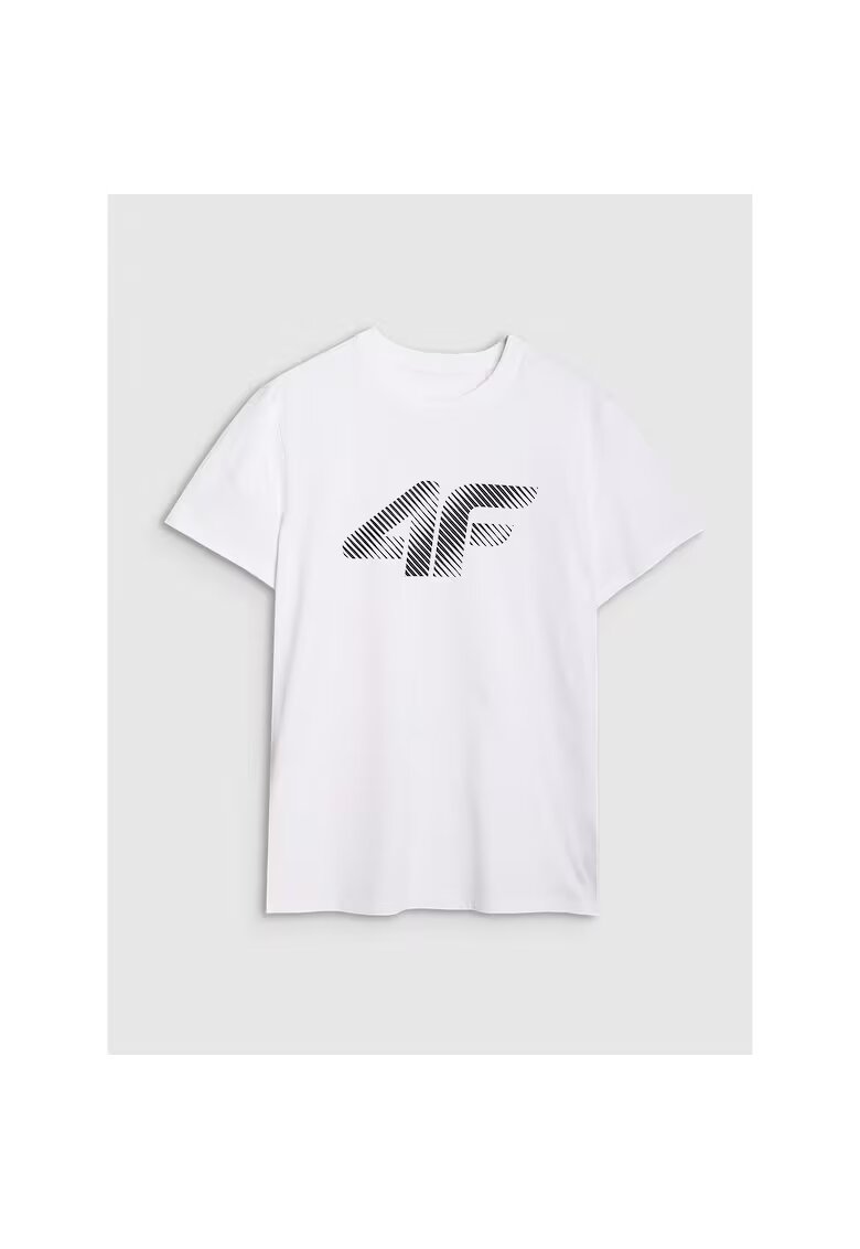 4F Tricou sport barbatesc alb - bumbac 100% - maneca scurta