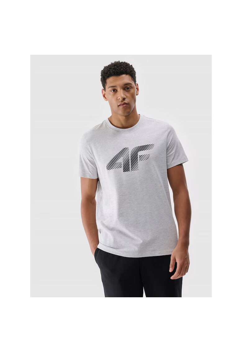 4F Tricou sport barbatesc imprimeu - gri - bumbac